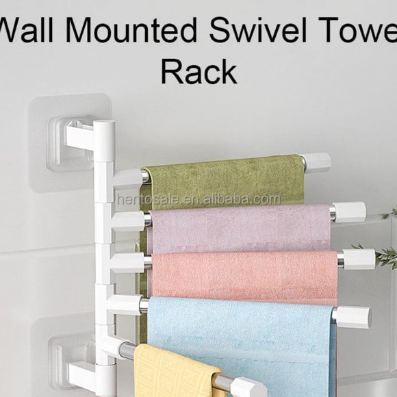Towel Bathroom Free Punching Wall Hanging Rotating Towel, Storage Rack Stainless - Picture 15 of 16